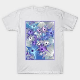 Soft Blue and Purple Pastel Fractal Flowers T-Shirt